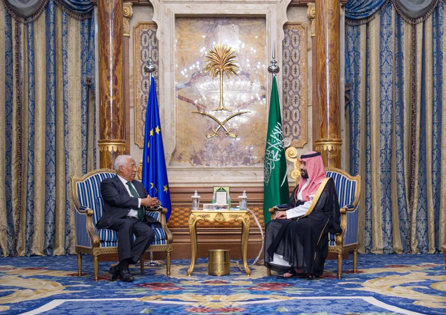 Suudi Arabistan Veliaht Prensi Muhammed bin Selman, dün Cidde'de Avrupa Konseyi Başkanı Antonio Costa'yı kabul etti (SPA)