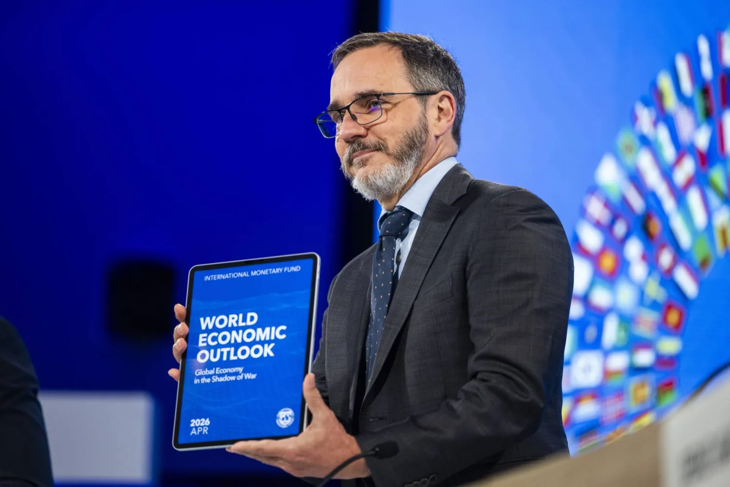 Economic Counsellor and Director of the Research Department of the International Monetary Fund (IMF) Pierre-Olivier Gourinchas attends a press briefing on the world economic outlook at the IMF in Washington, DC, USA, 14 April 2026. (EPA)