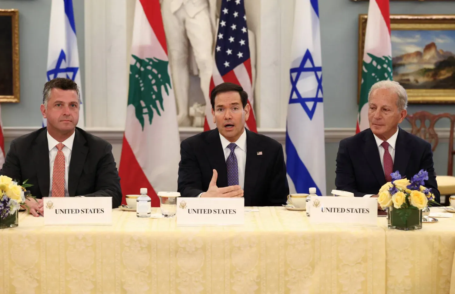 Rubio, ABD Dışişleri Bakanlığı'nda Lübnan ve İsrail büyükelçileri için düzenlenen resepsiyonda konuşma yapıyor (Reuters)