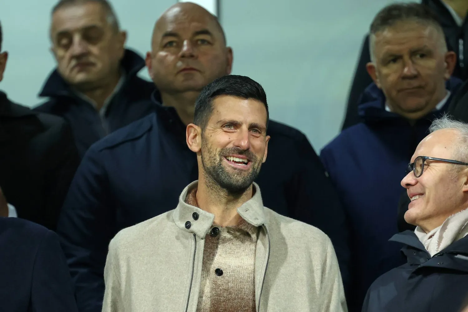 Tennis star Novak Djokovic takes his place in the stands for the World Cup qualifying playoff final soccer match between Bosnia and Italy in Zenica, Bosnia, Tuesday, March 31, 2026. (AP Photo/Armin Durgut)