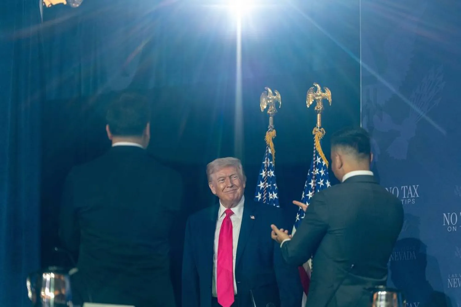  President Donald Trump arrives for a roundtable event about no tax on tips, Thursday, April 16, 2026, in Las Vegas. (AP) 
