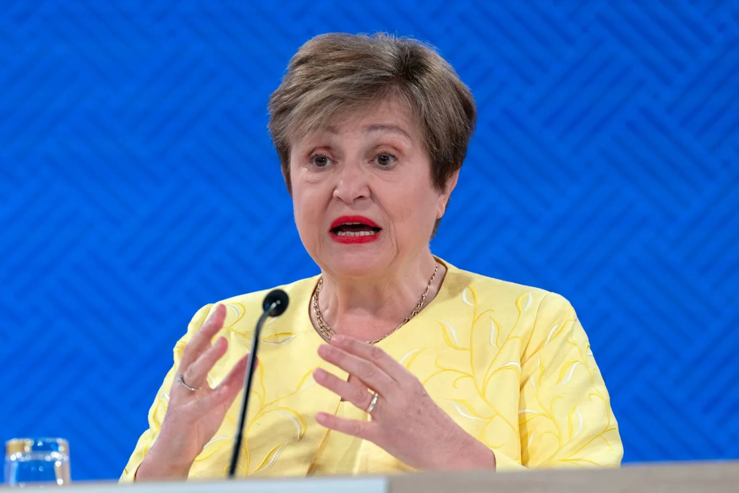 International Monetary Fund (IMF) Managing Director Kristalina Georgieva speaks at a news conference following the International Monetary and Financial Committee (IMFC) meeting during the World Bank and IMF spring meetings at IMF headquarters in Washington, Friday, April 17, 2026. (AP Photo/Jose Luis Magana)