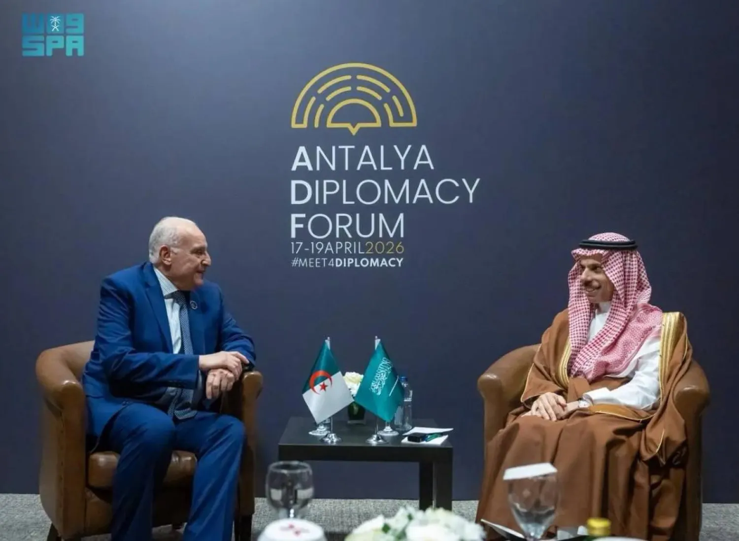 Saudi Minister of Foreign Affairs Prince Faisal bin Farhan bin Abdullah met on Saturday with Algerian Minister of State, Minister of Foreign Affairs, National Community Abroad and African Affairs Ahmed Attaf in Antalya. SPA