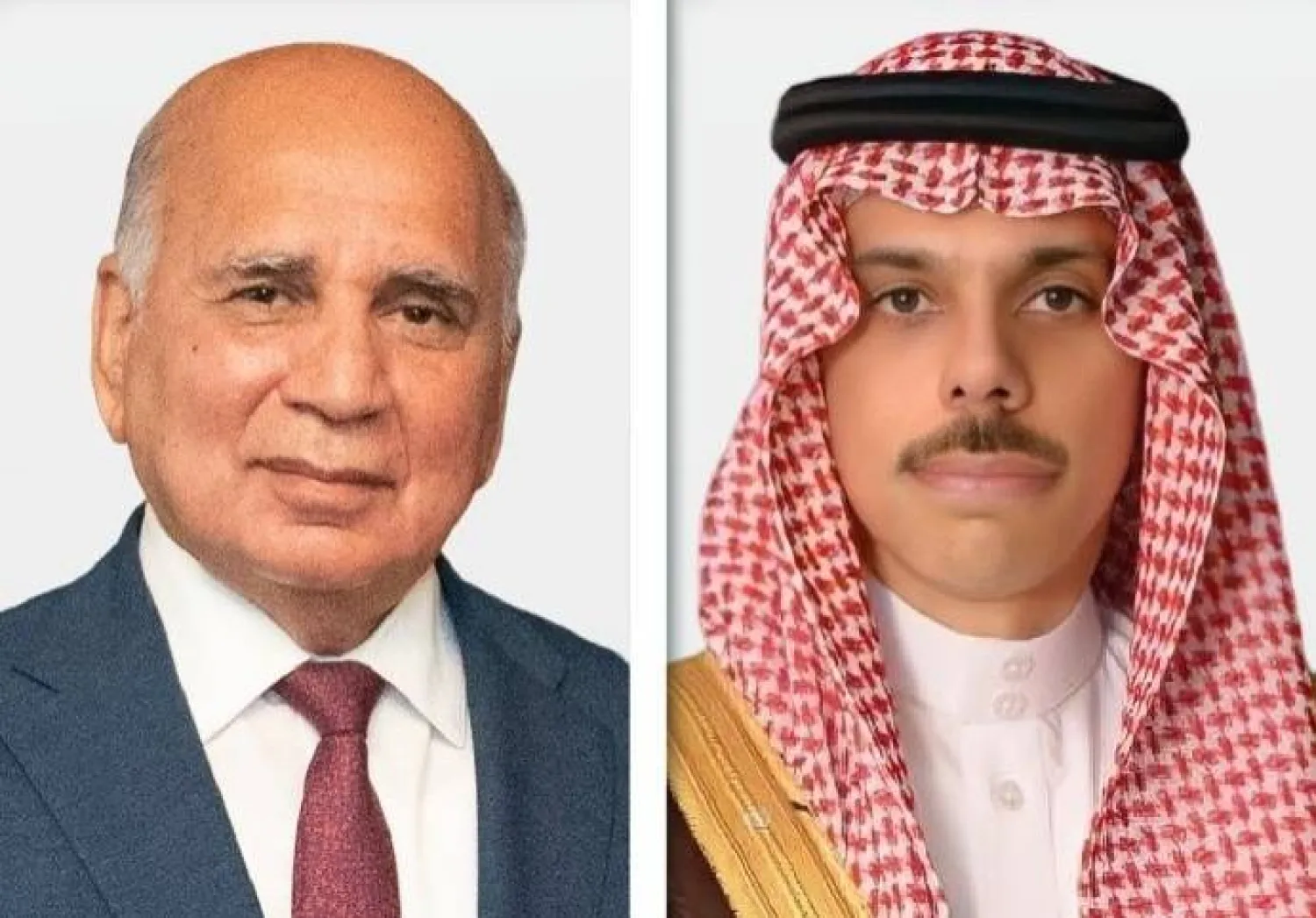 الأمير فيصل بن فرحان وزير الخارجية السعودي ونظيره العراقي الدكتور فؤاد محمد حسين (الشرق الأوسط)