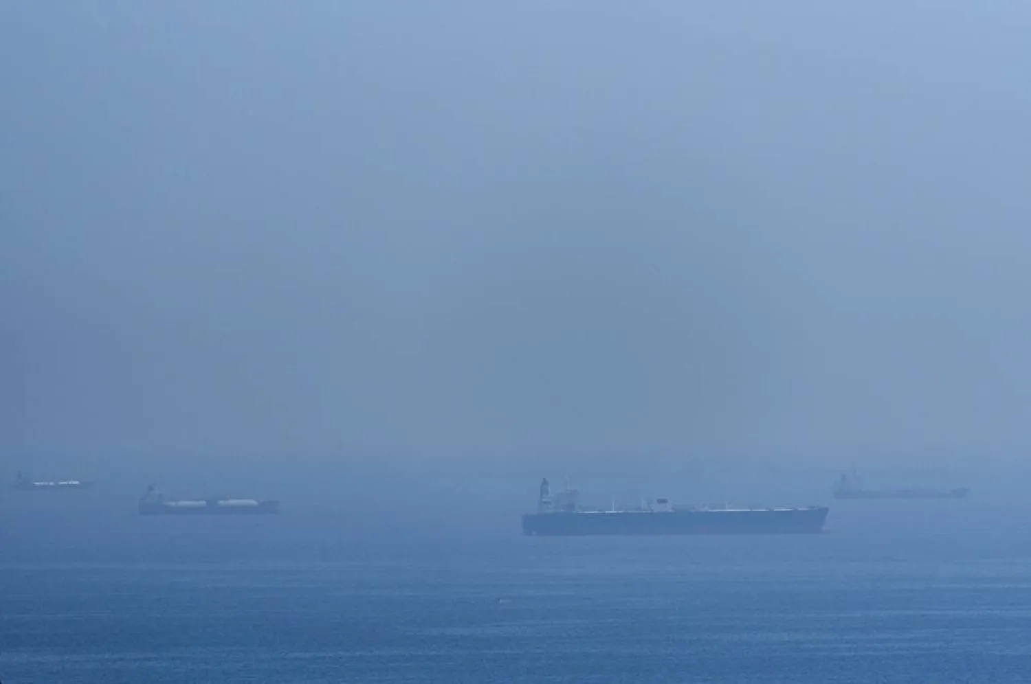  Tankers and gas carriers anchored in the Strait of Hormuz, Saturday, April 18, 2026. (AP) 