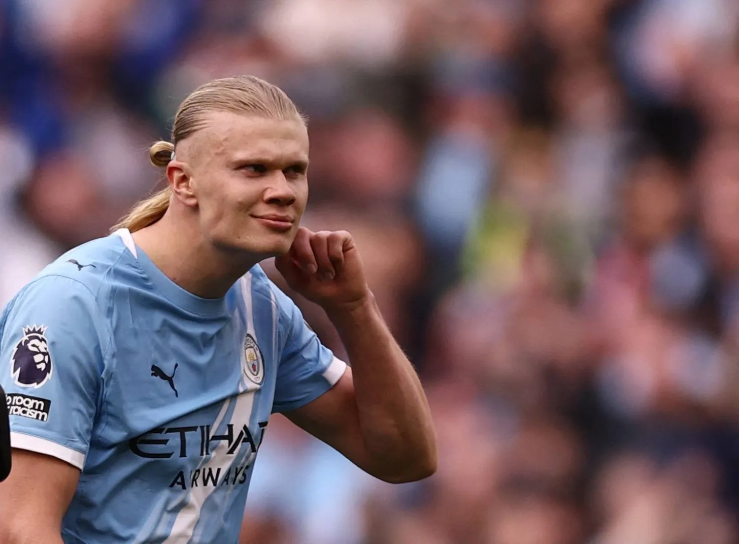 Football - Premier League - Manchester City v Arsenal - Etihad Stadium, Manchester, Britain - April 19, 2026 Manchester City's Erling Haaland celebrates after the match. (Action Images via Reuters)