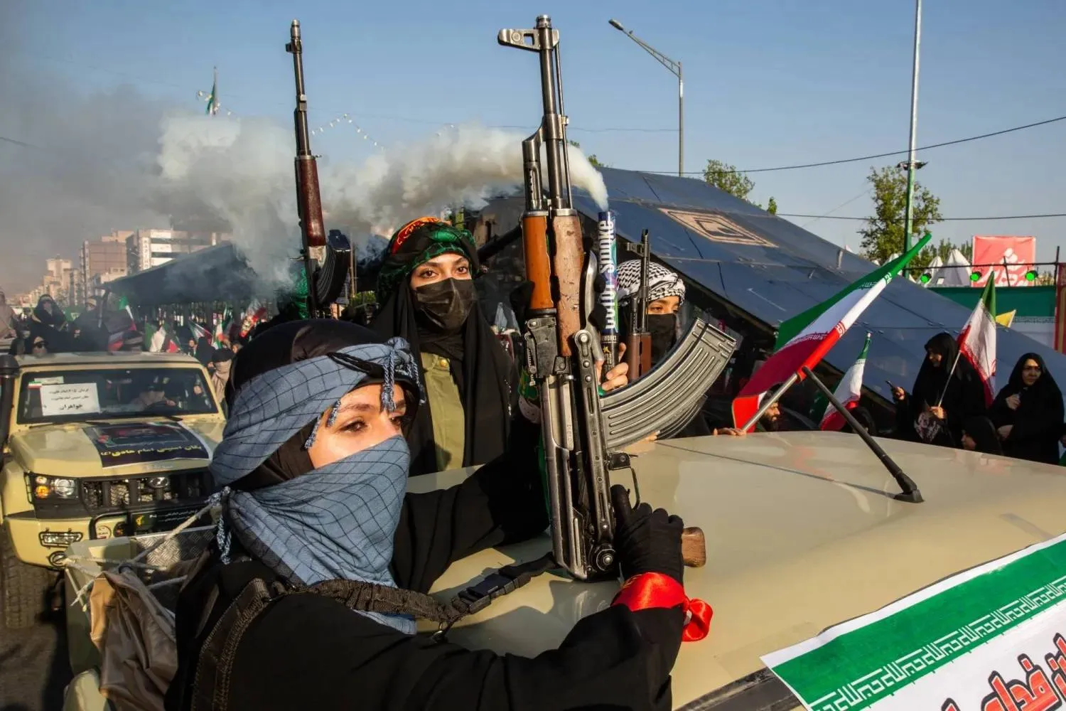 Female members of Iran's Basij militia are seen during a government rally in support of Mojtaba Khamenei. (The New York Times) 