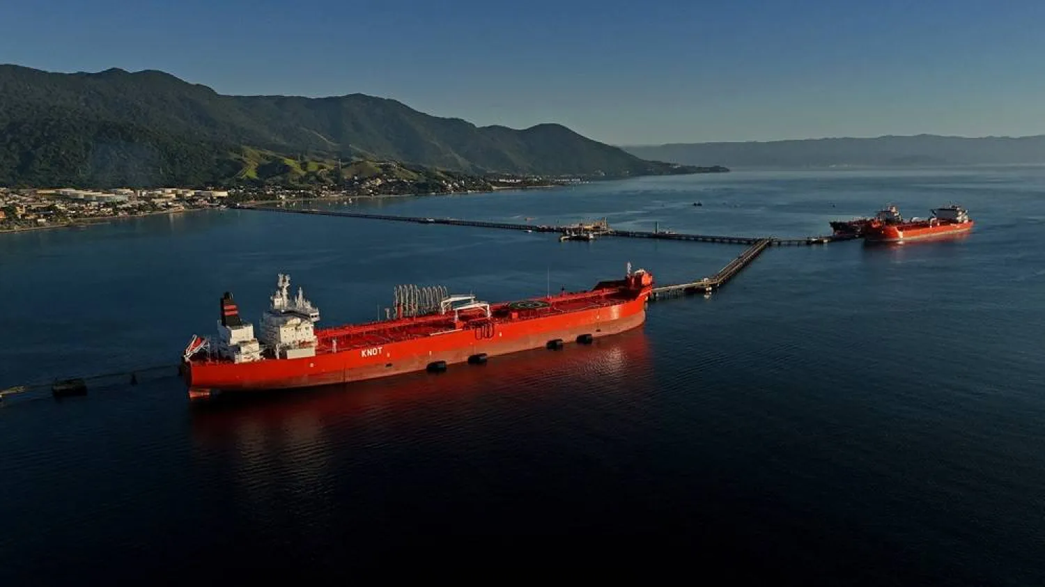  A drone view shows oil tankers at Petrobras distribution terminal operated by Transpetro, a Petrobras subsidiary responsible for oil and gas transportation in Sao Sebastiao, in the state of Sao Paulo, Brazil, April 20, 2026. (Reuters)