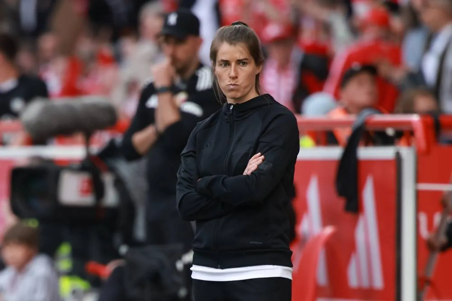 Union’s new head coach Marie-Louise Eta reacts during the Bundesliga soccer match 1. FC Union Berlin and VfL Wolfsburg in Berlin, Germany, 18 April 2026. (EPA) 