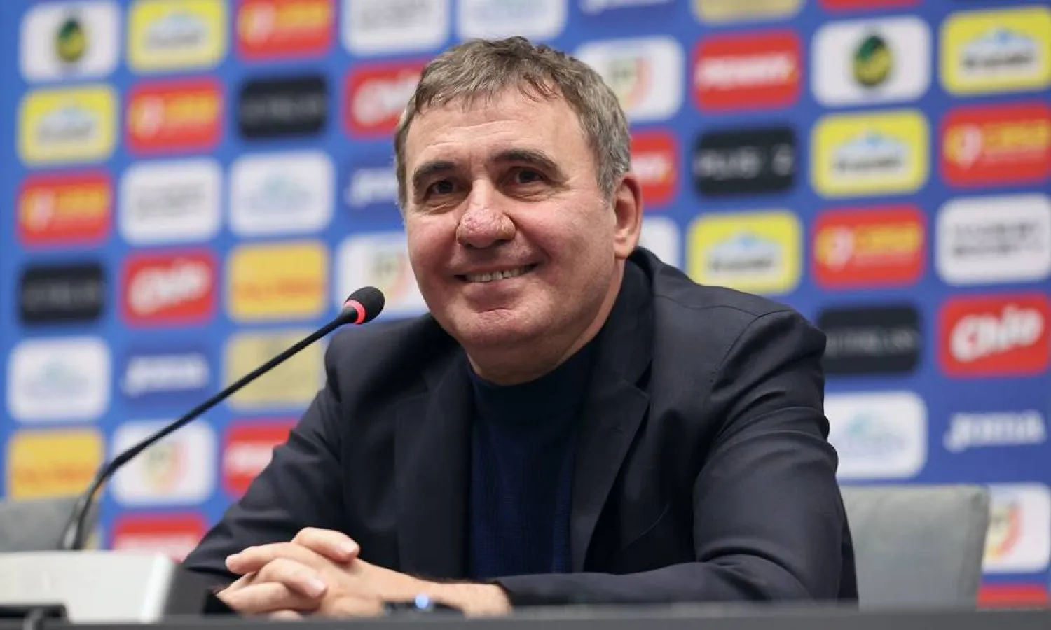Gheorghe Hagi attends a press conference after being appointed as the new manager of the Romanian national team, in Bucharest, Romania, April 20, 2026. (EPA) 