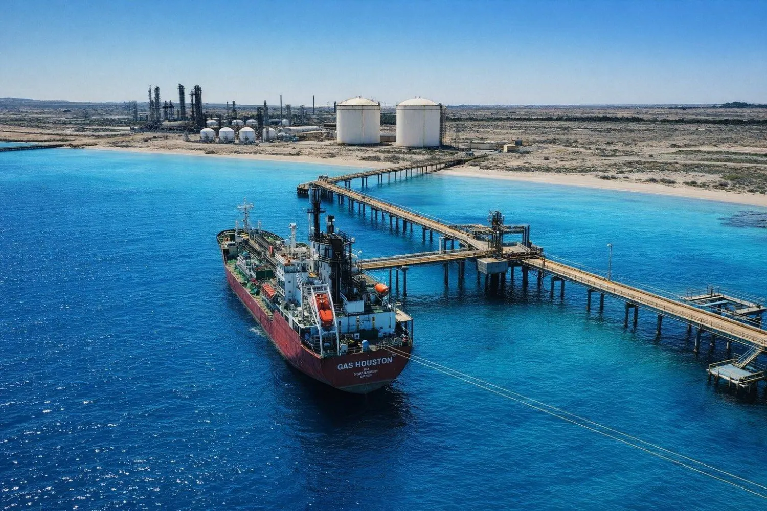 ميناء مرسى البريقة يستقبل أول ناقلة غاز مسال منذ عام 2017 في 12 أبريل (المؤسسة الوطنية للنفط)