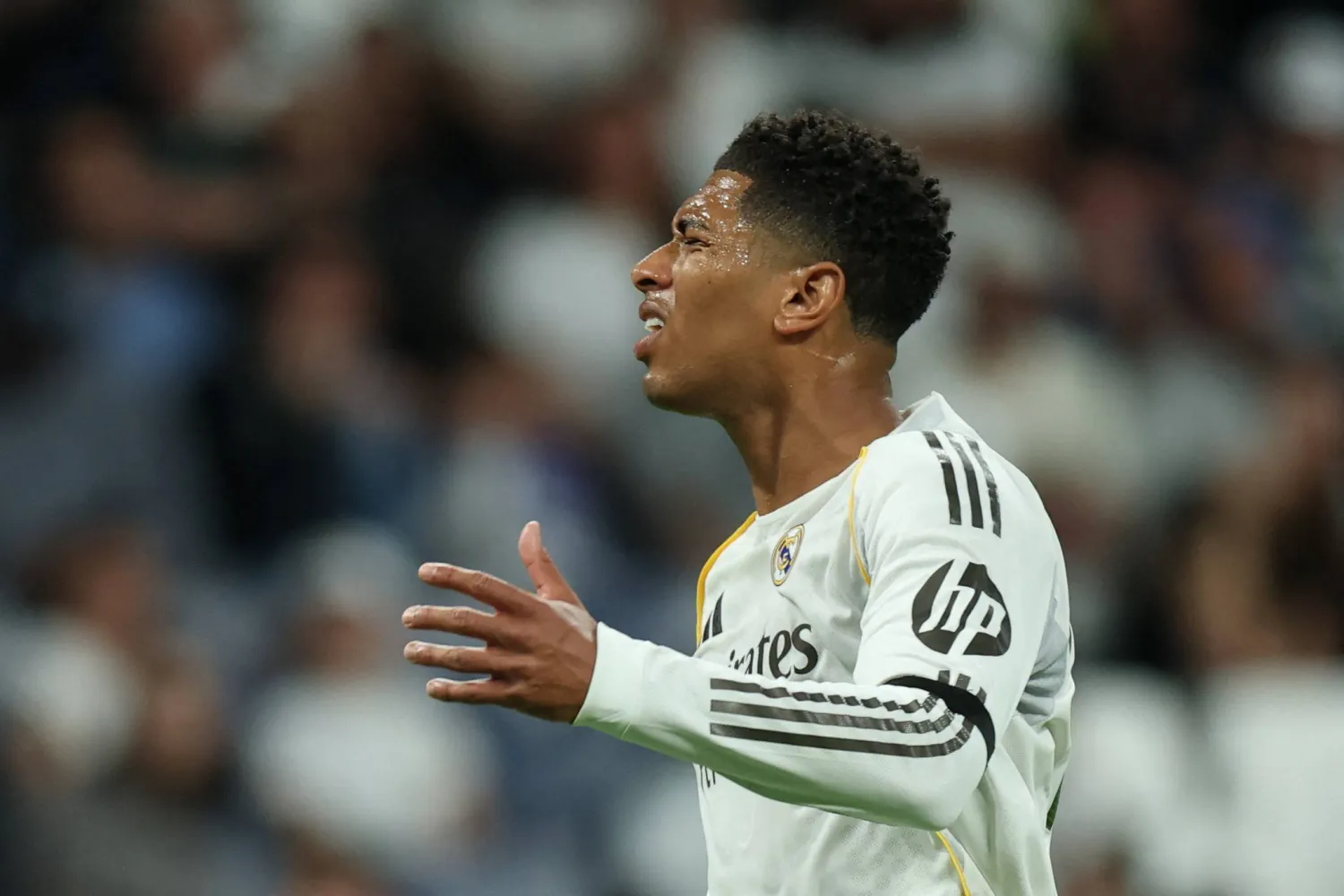 Soccer Football - LaLiga - Real Madrid v Deportivo Alaves - Santiago Bernabeu, Madrid, Spain - April 21, 2026 Real Madrid's Jude Bellingham reacts. (Reuters)