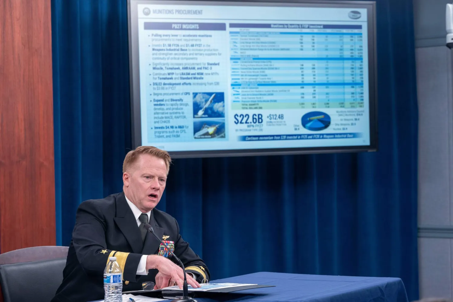 جانب من مؤتمر صحافي في البنتاغون حول ميزانية الدفاع يوم 21 أبريل (أ.ب)