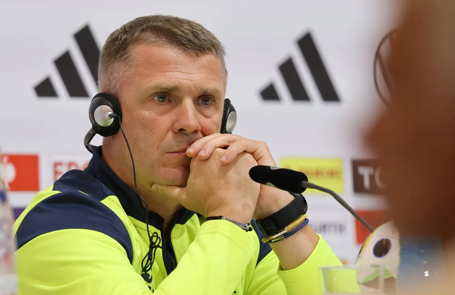 Ukraine national soccer team head coach Serhiy Rebrov attends a press conference in Herzogenaurach, Germany, 02 June 2024. EPA/RONALD WITTEK