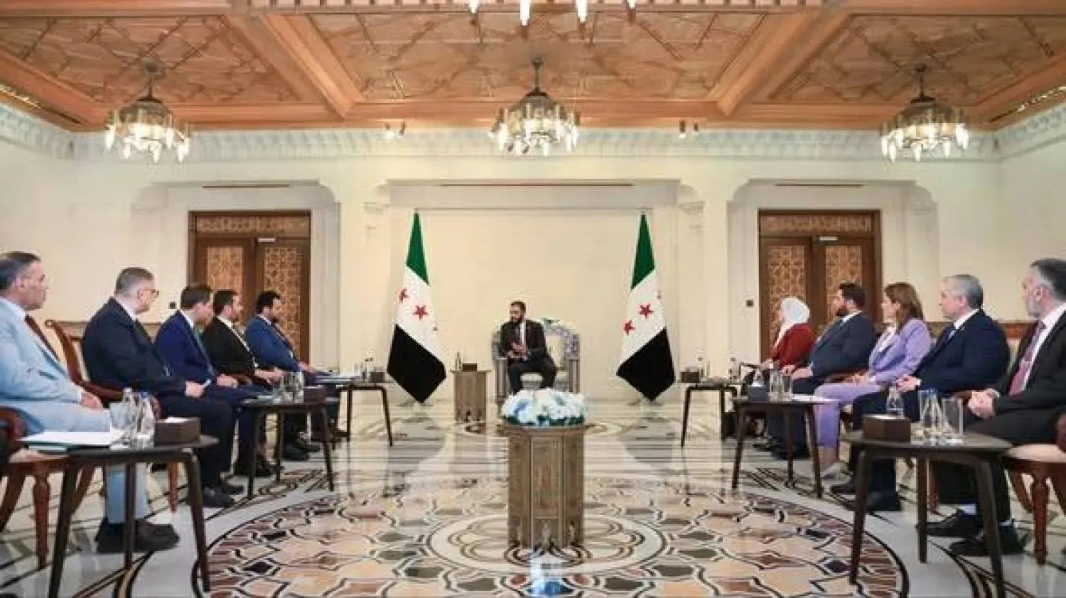 President Ahmed al-Sharaa meets members of the Supreme Committee for People’s Assembly elections, July 2025 (Presidency page)


