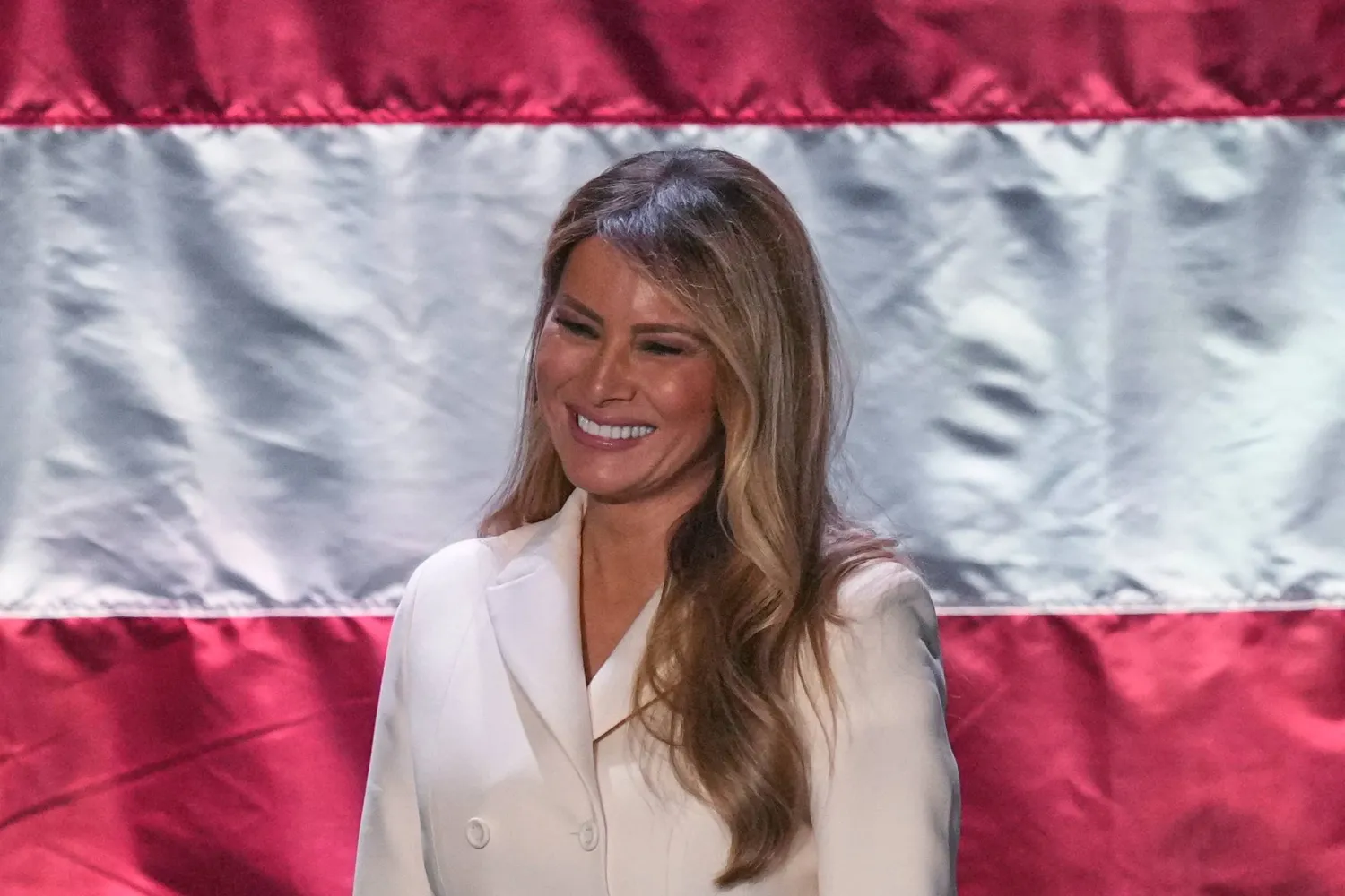  First lady Melania Trump smiles during the 113th Annual First Lady's Luncheon, Thursday, April 23, 2026, in Washington. (AP) 