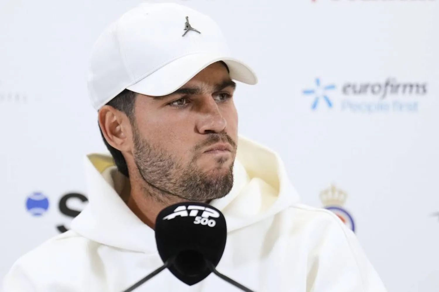 Spanish tennis player Carlos Alcaraz gives a press conference to announce his withdrawal from the Barcelona Open Banc Sabadell-Trofe Conde de Godo, in Barcelona, Spain, 15 April 2026. (EPA)