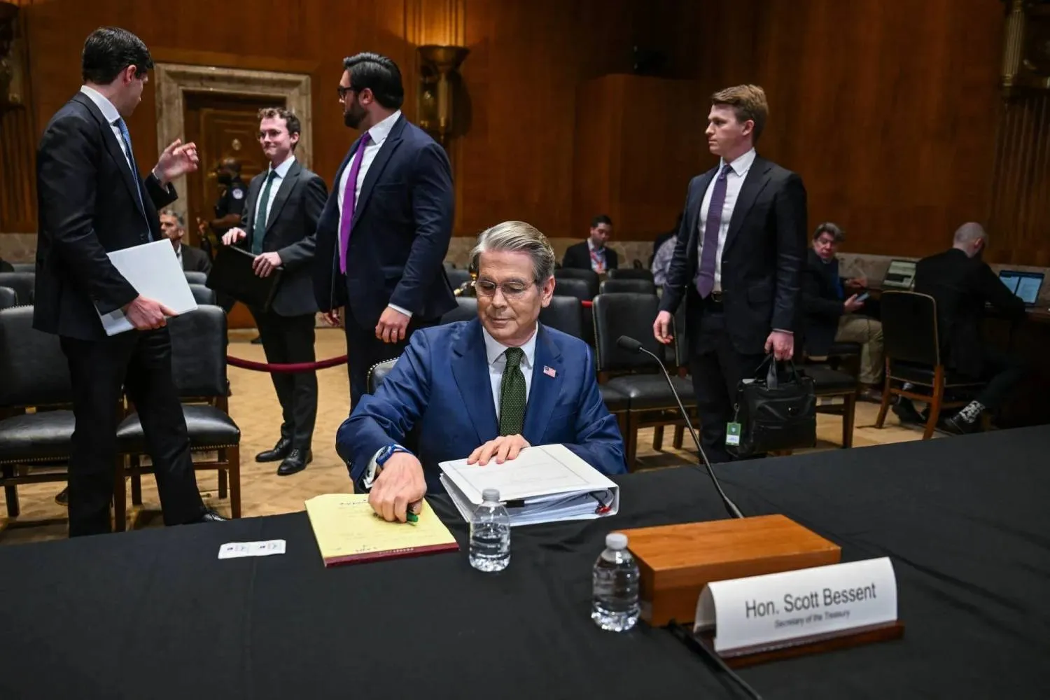 US Treasury Secretary Scott Bessent at the end of a Senate Appropriations Financial Services and General Government Subcommittee hearing on President Trump's fiscal year 2027 budget request for the Department of the Treasury, on Capitol Hill in Washington, DC, US, April 22, 2026. (Reuters)