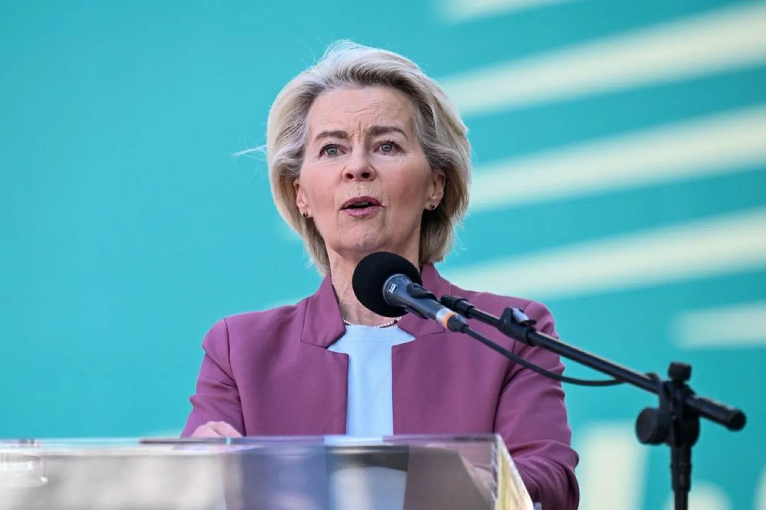  President of the European Commission Ursula von der Leyen speaks the opening press conference of the CDU/CSU parliamentary group’s executive committee meeting in Berlin, Germany April 27, 2026. (Reuters)