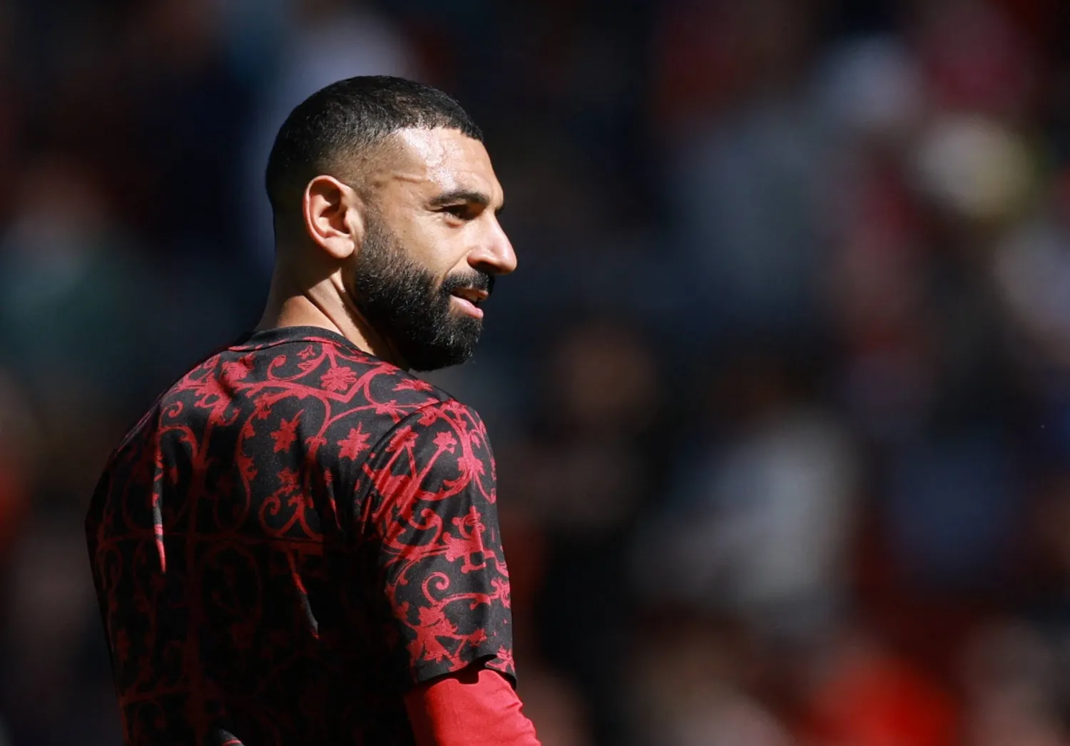 Football - Premier League - Liverpool v Crystal Palace - Anfield, Liverpool, Britain - April 25, 2026 Liverpool's Mohamed Salah during the warm up before the match. (Reuters)