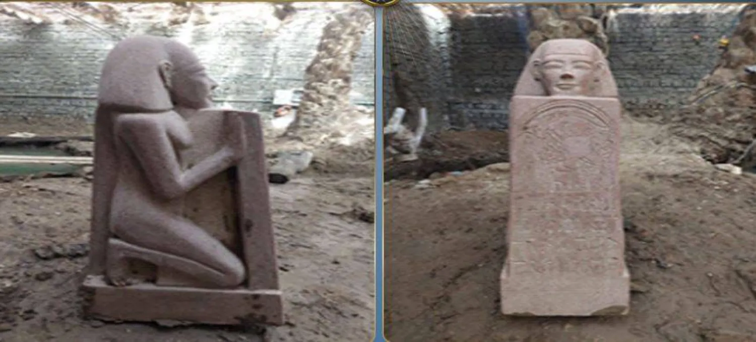 اكتشاف تمثال غرانيتي أثري بعد ضبط 5 أشخاص (وزارة الداخلية المصرية)