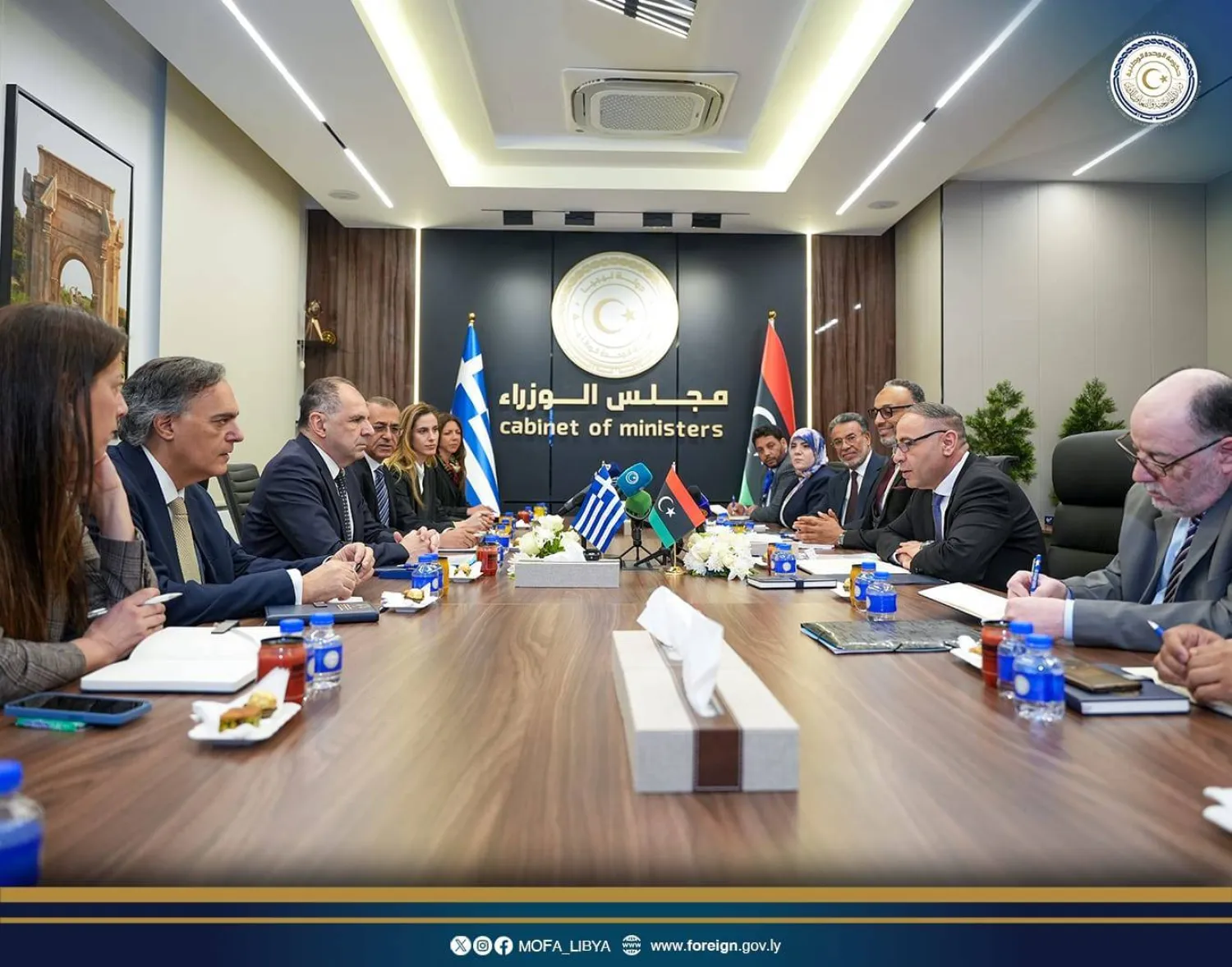 الباعور مستقبلاً في طرابلس وزير خارجية اليونان جيورجوس غيرابتريتيس 27 أبريل (خارجية «الوحدة»)