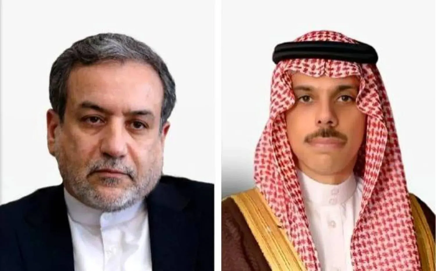 Saudi Foreign Minister Prince Faisal bin Farhan bin Abdullah and Iranian Foreign Minister Abbas Araghchi. (Asharq Al-Awsat)