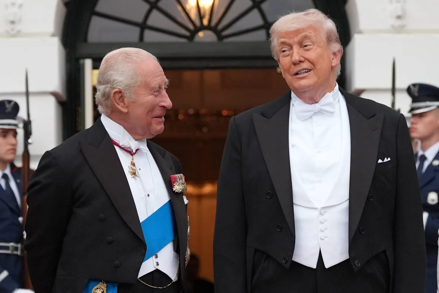 US President Donald Trump alongside Britain's King Charles III during a dinner at the White House (AP)