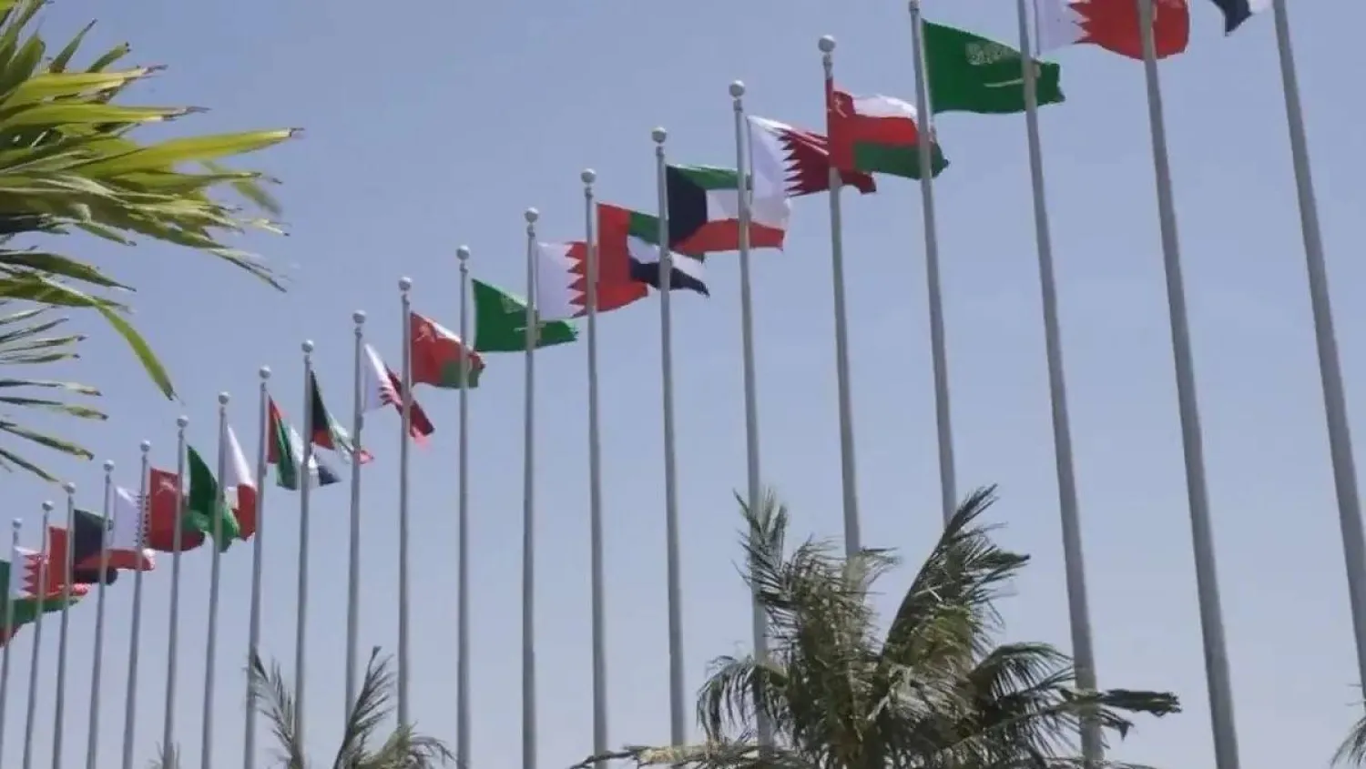 The flags of Gulf countries are raised in Jeddah ahead of the summit (SPA)