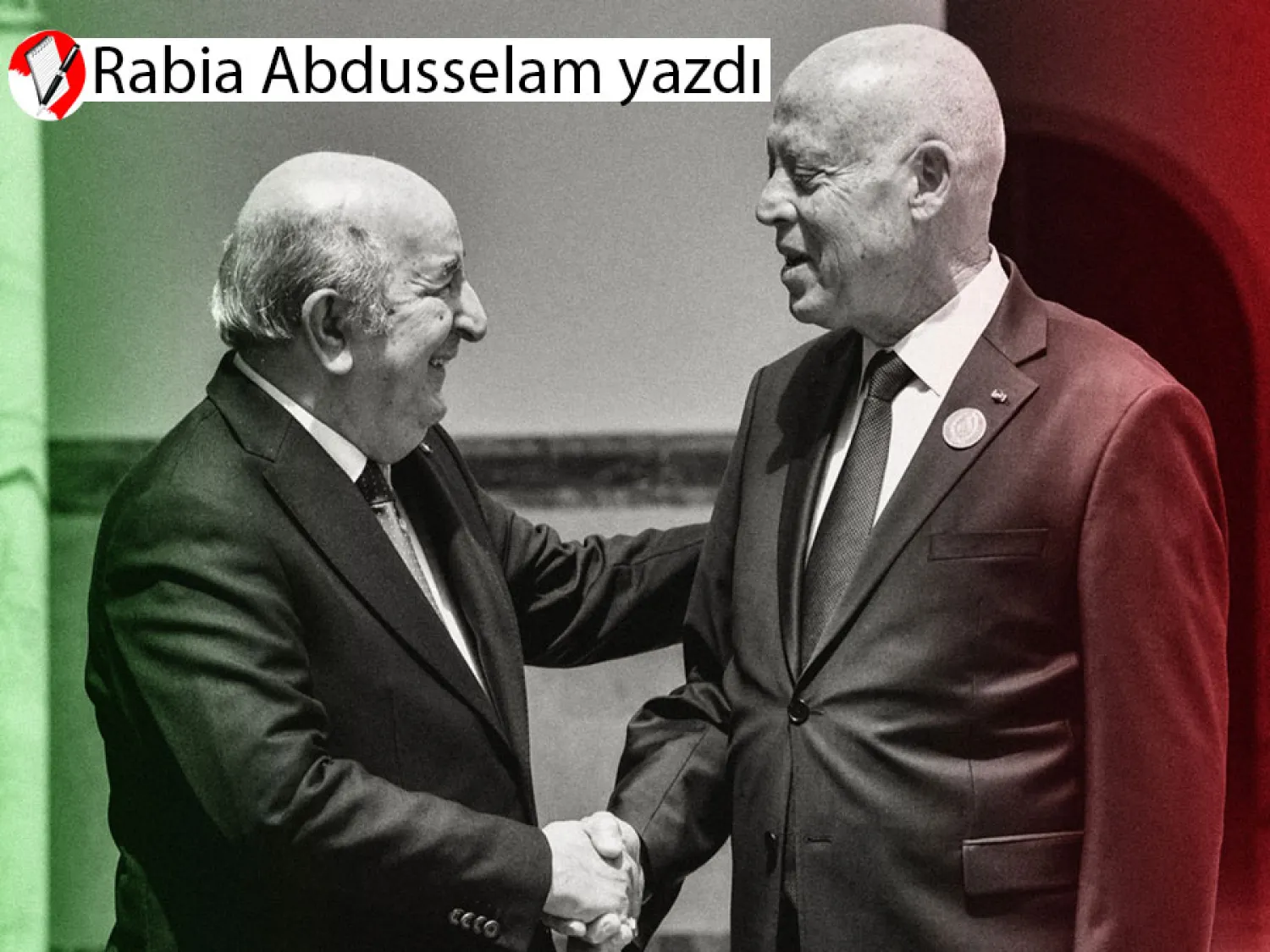 Tunus Cumhurbaşkanı Kays Said, Cezayir Cumhurbaşkanı Abdulmecid Tebbun’u  Tunus-Kartaca Uluslararası Havalimanı'nda karşılıyor, 22 Nisan 2024 (AFP)