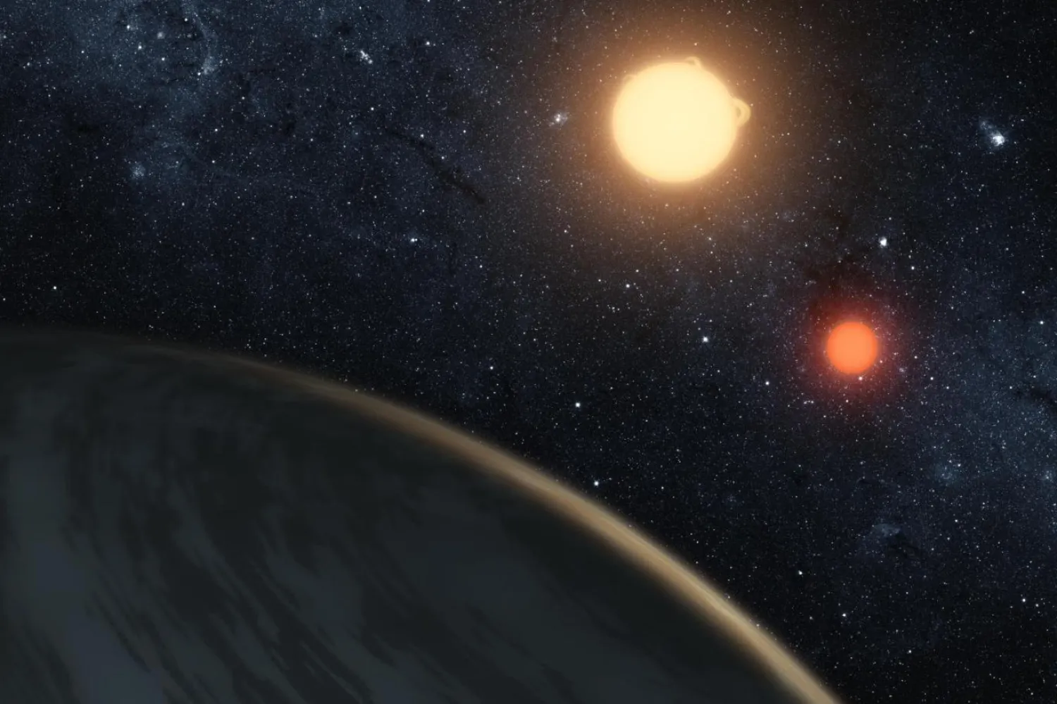 Bir çift yıldız sisteminin etrafında dönen gezegen (NASA)