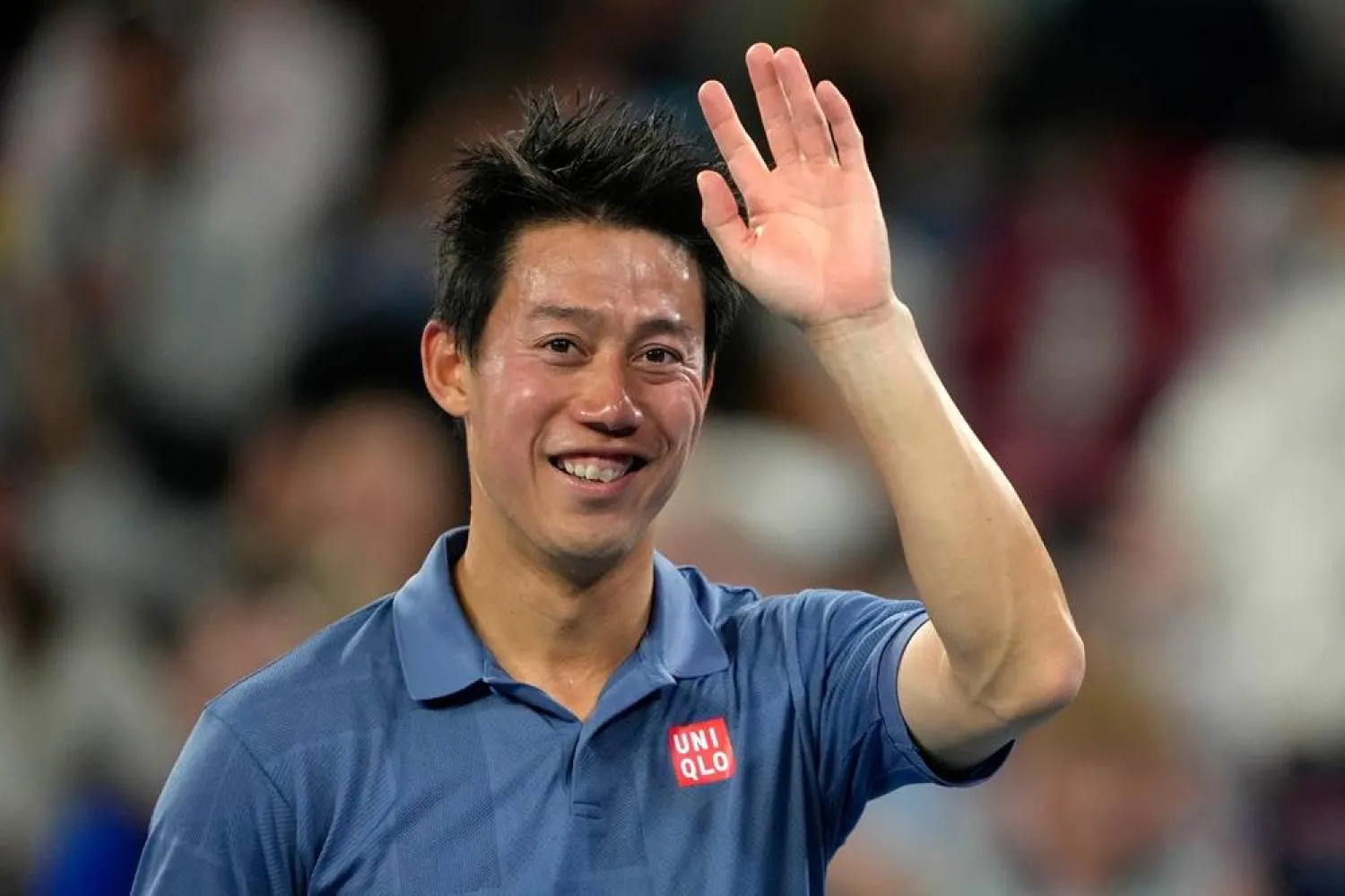 Kei Nishikori of Japan reacts after defeating Thiago Monteiro of Brazil during their first round match at the Australian Open tennis championship in Melbourne, Australia, Jan. 12, 2025. (AP)