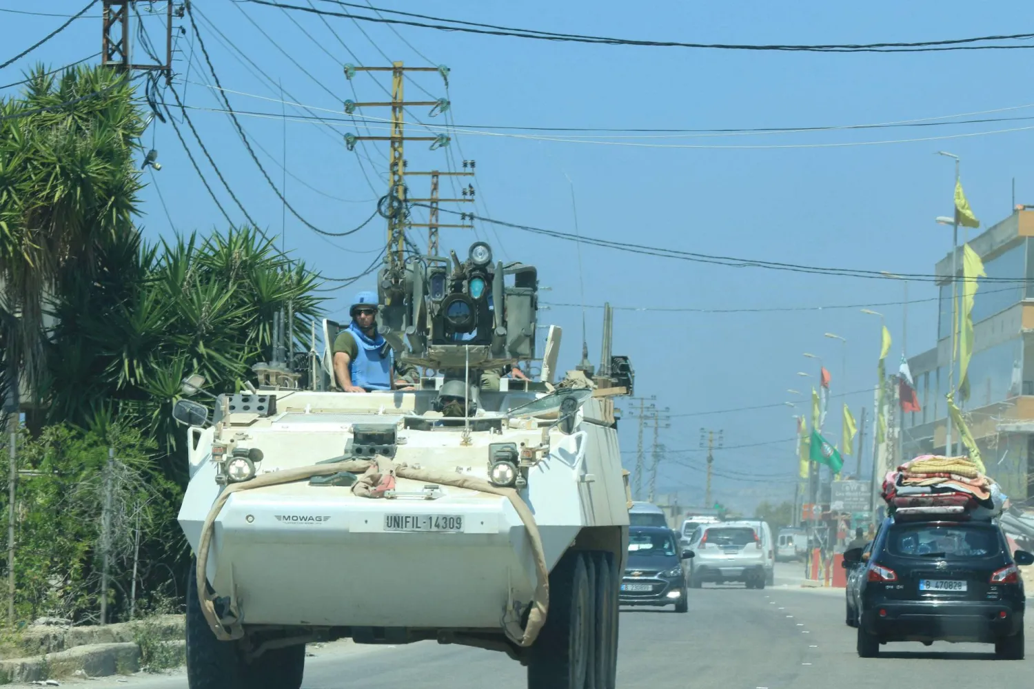 United Nations Interim Force in Lebanon (UNIFIL) armored vehicle drives at the entrance of the southern Lebanese coastal city of Tyre on April 30, 2026. (AFP)