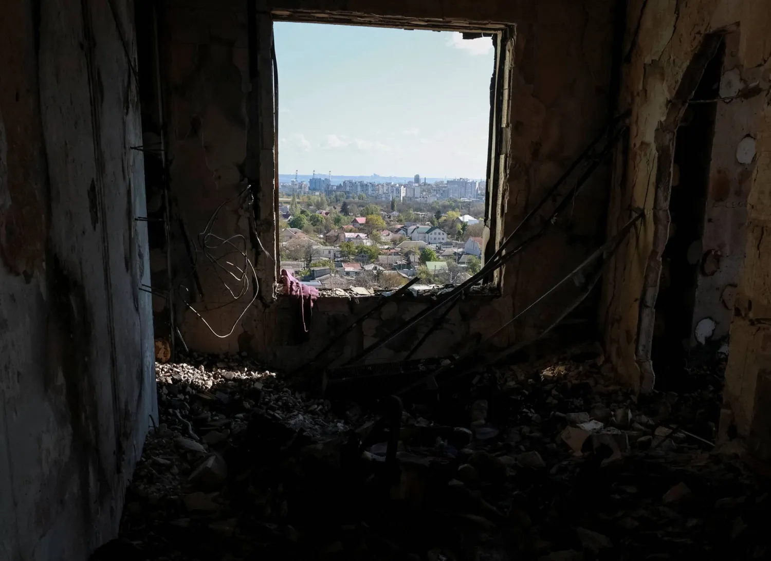 The interior of the damaged flat in an apartment building hit by a Russian drone strike, amid Russia's attack on Ukraine, amid Russia's attack on Ukraine, in Odesa, Ukraine May 1, 2026. (Reuters)