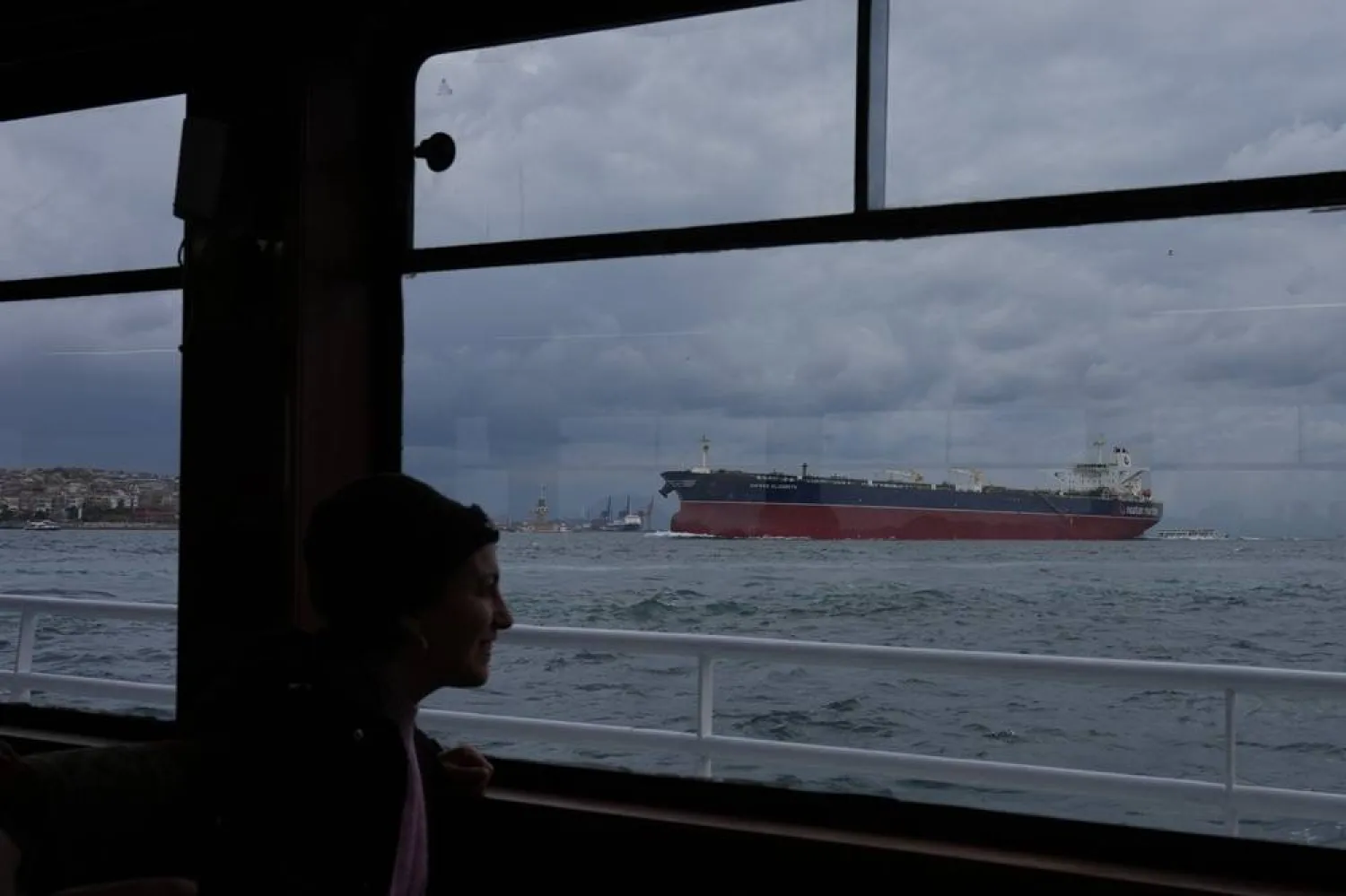 The oil tanker Safeen Elizabeth sails across the Bosphorus, in Istanbul, Türkiye, Saturday, May 2, 2026. (AP) 