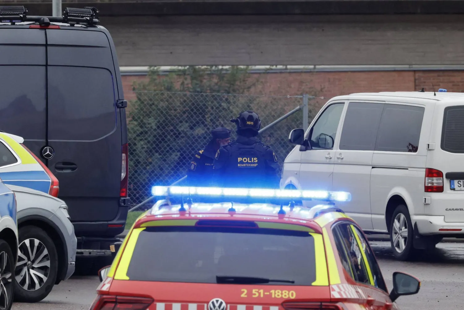 Police patrol at the scene of a shooting at an office of Israeli military technology firm Elbit Systems in Gothenburg on October 10, 2024.  Photo by Adam Ihse/TT / various sources / AFP) / Sweden OUT