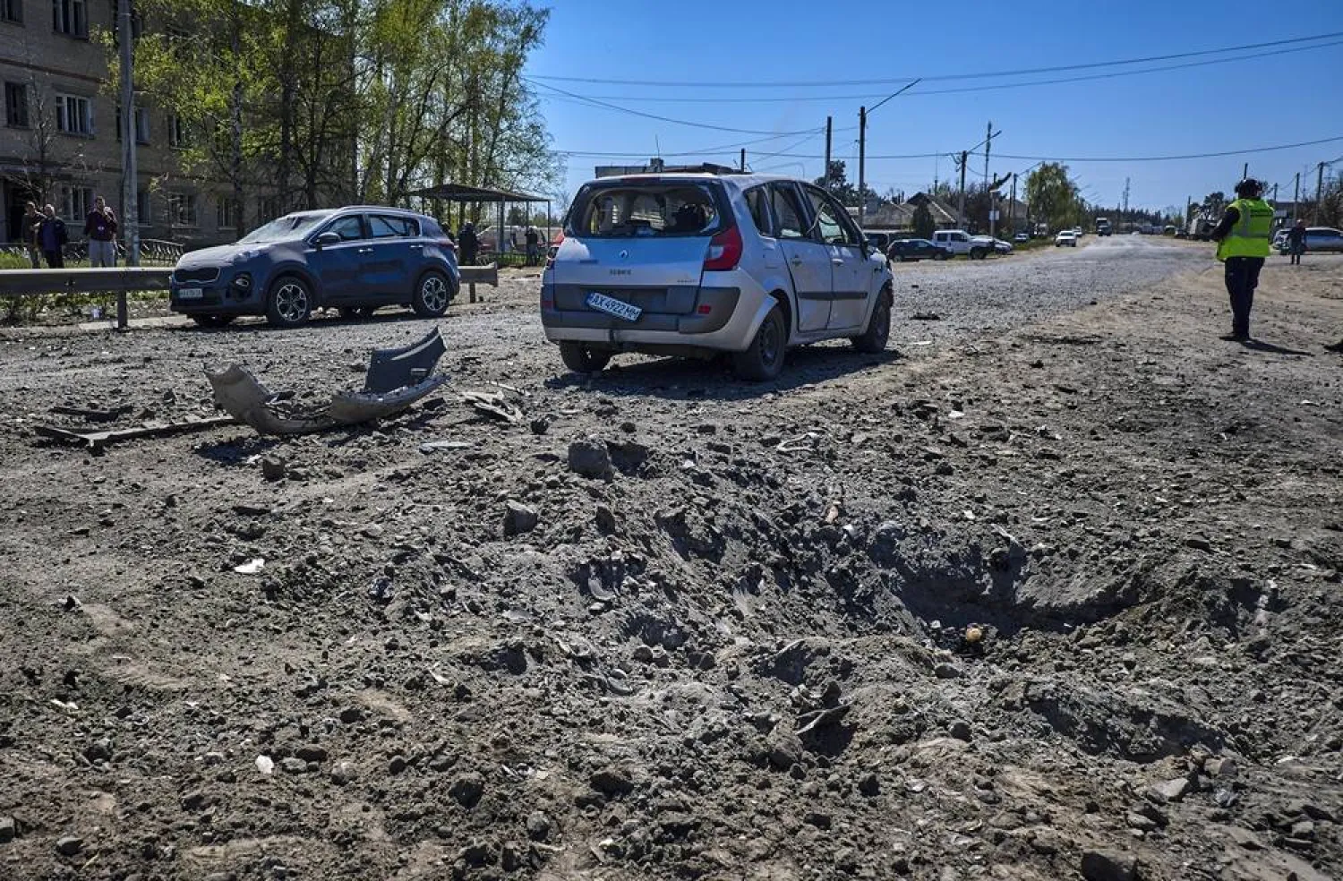 The site of a Russian strike in downtown Merefa, Kharkiv region, Ukraine, 04 May 2026, amid the ongoing Russian invasion. (EPA)