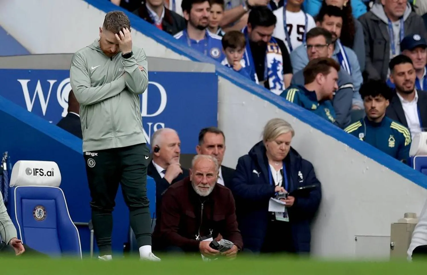 Chelsea's interim manager Calum McFarlane reacts on the touchline during the English Premier League match Chelsea FC against Nottingham Forest, in London, Britain, 04 May 2026. (EPA)