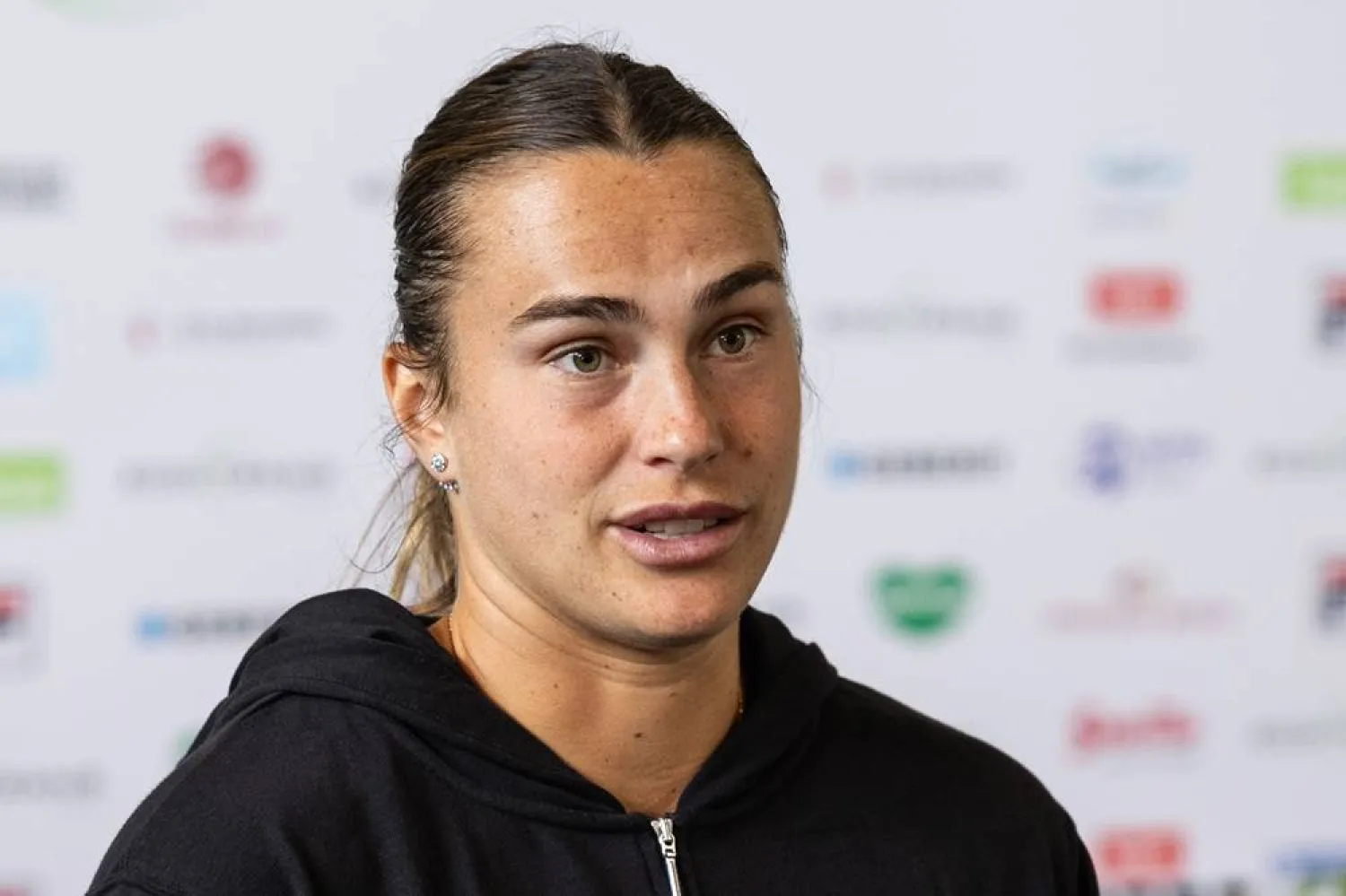 17 June 2024, Berlin: Belarusian tennis player Aryna Sabalenka gives an interview on the WTA Tour in Berlin. (dpa)
