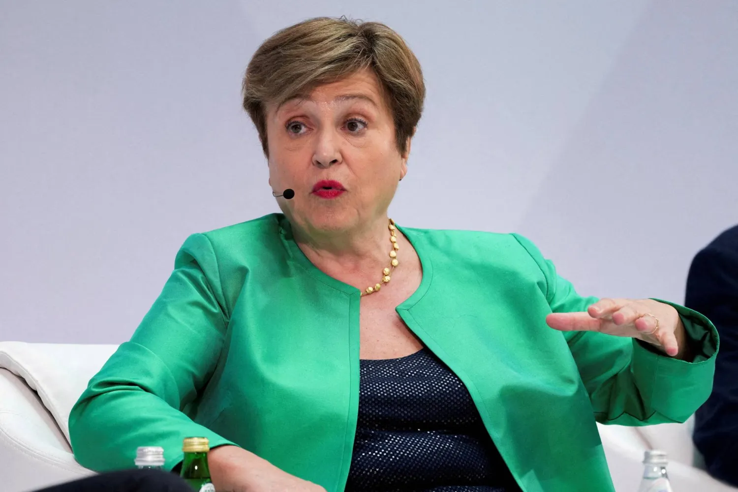 FILE PHOTO: Managing Director of the International Monetary Fund (IMF) Kristalina Georgieva takes part in "Debate on the Global Economy" during the 2026 annual IMF/World Bank Spring Meetings in Washington, D.C., US, April 16, 2026. REUTERS/Ken Cedeno/File Photo