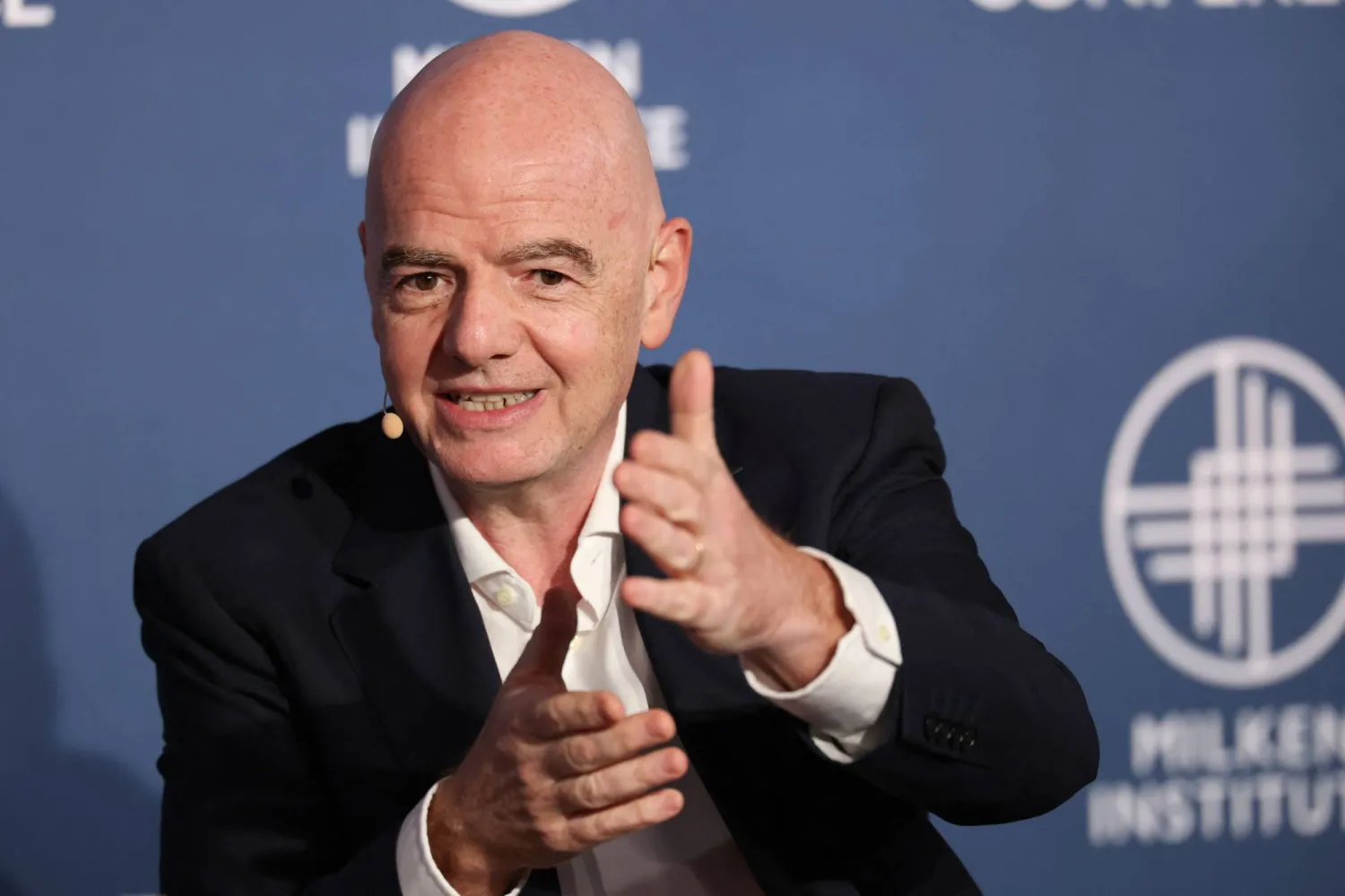 FIFA President Gianni Infantino speaks during the 29th annual Milken Institute Global Conference at the Beverly Hilton in Beverly Hills, California on May 5, 2026. (Photo by Patrick T. Fallon / AFP)