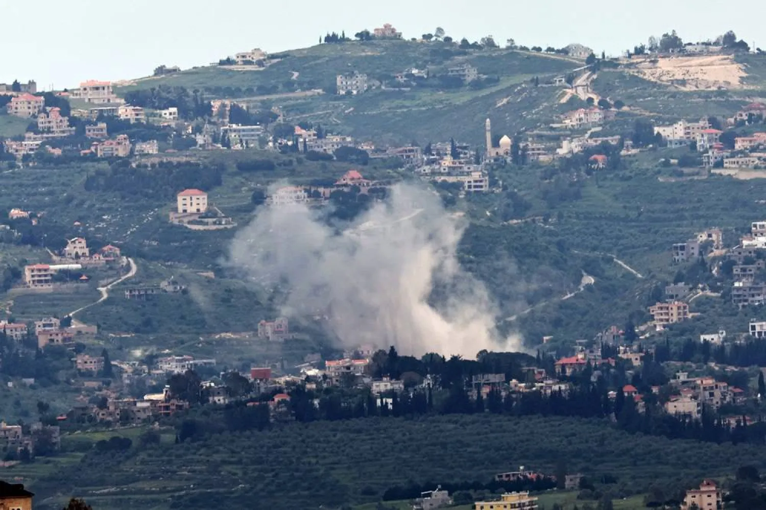Smoke rises as a result of an Israeli strike in the south of Lebanon, as seen from the Upper Galilee in northern Israel, 06 May 2026, amid a ceasefire between Israel and Lebanon. (EPA)