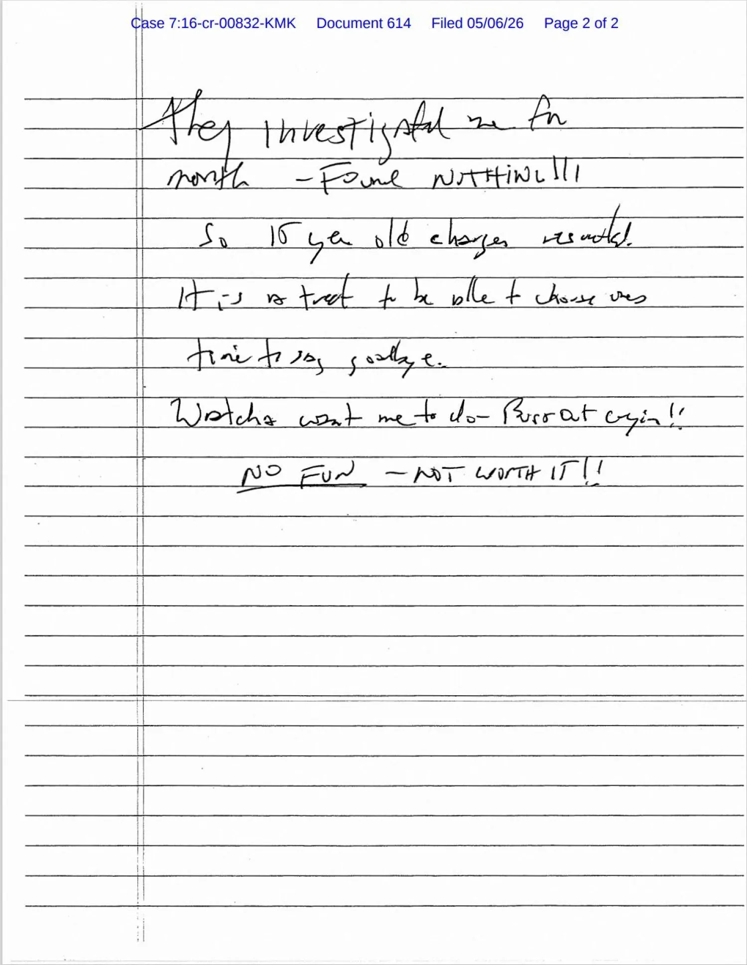 This handout image shows an undated and unverified note, purportedly a suicide note left by late convicted sex offender Jeffrey Epstein, which was ordered unsealed on May 6, 2026 by District Judge Kenneth Karas of the Southern District of New York after a request by The New York Times. (Photo by United States District Judge Southern District of New York / AFP) 