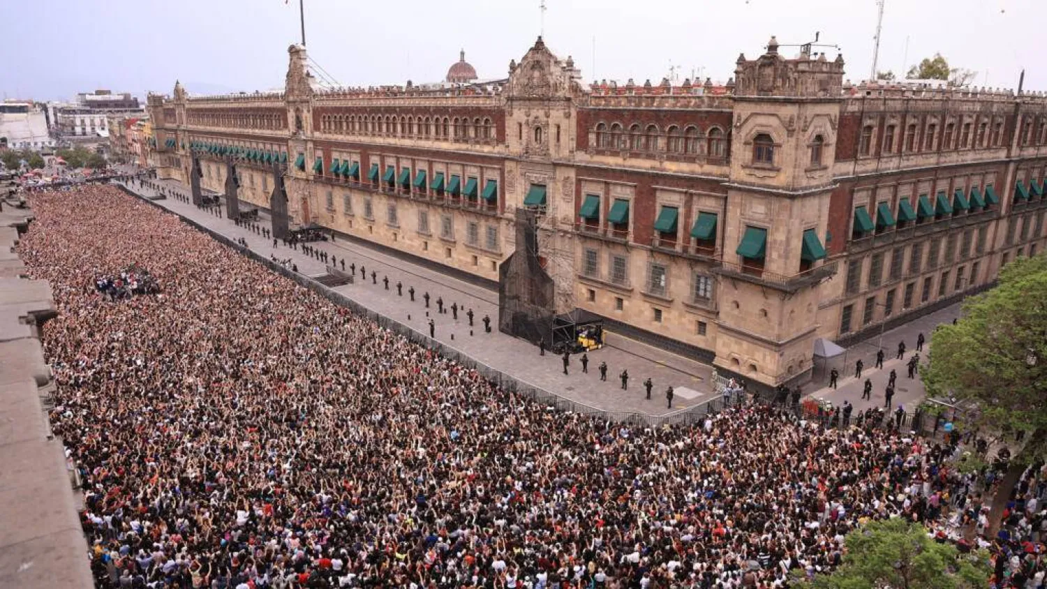 In this handout picture released by Mexico's presidential press office, some 50,000 fans of South Korea's K-pop band BTS came to see the band at the Palacio Nacional in Mexico City. Handout / Mexico's Presidency press office/AFP
