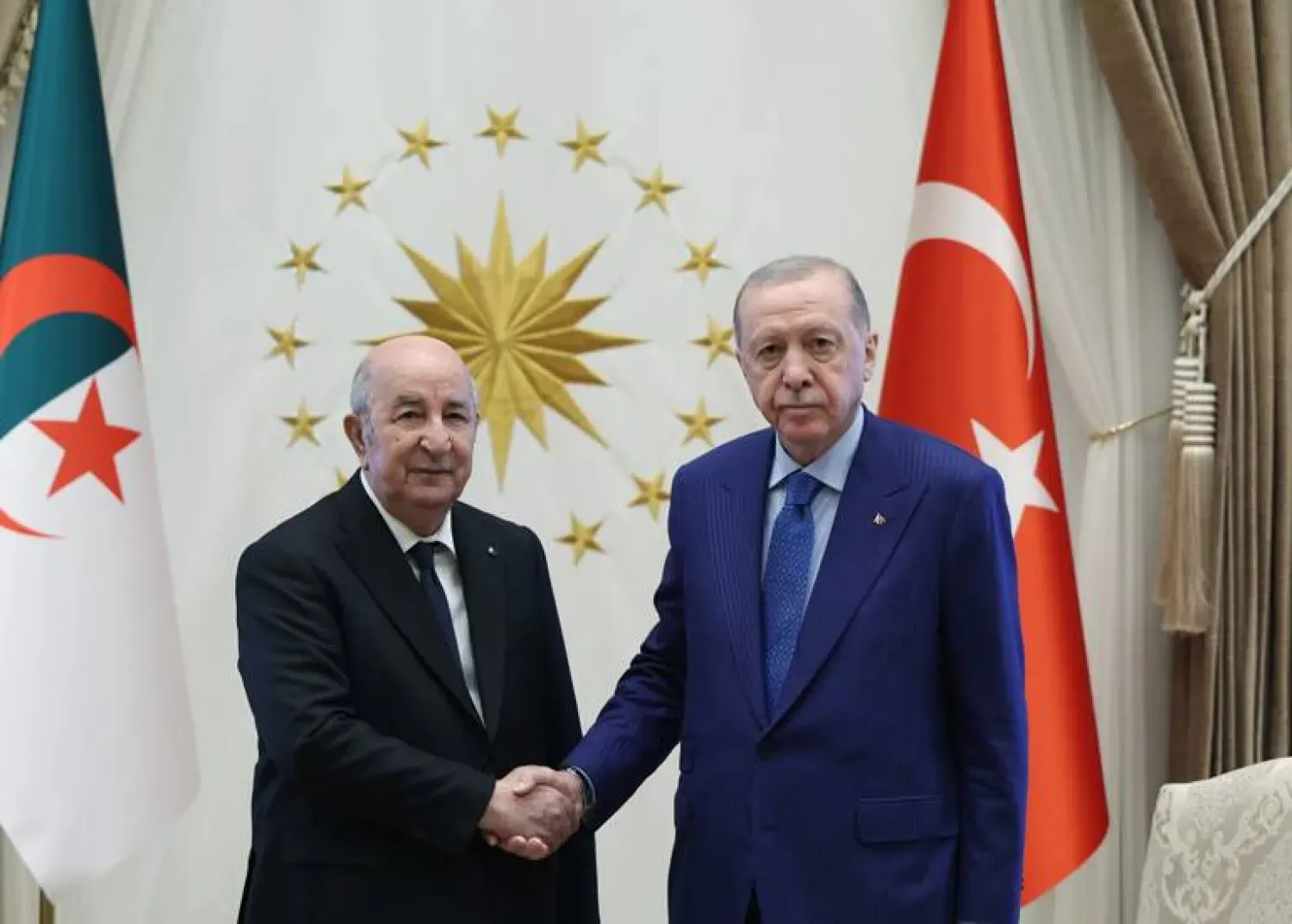 Türkiye Cumhurbaşkanı Recep Tayyip Erdoğan, dün Ankara'da Cezayir Cumhurbaşkanı Abdelmecid Tebbun ile bir araya geldi (Türkiye Cumhurbaşkanlığı)