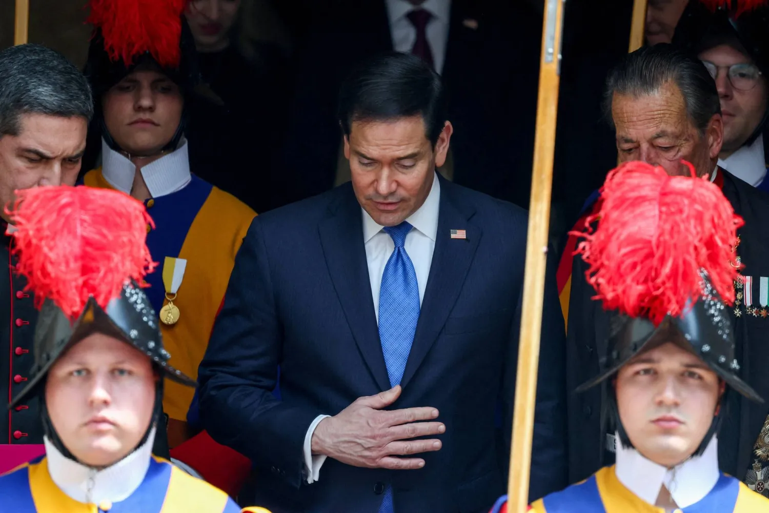 US Secretary of State Marco Rubio leaves the San Damaso courtyard after meeting Pope Leo XIV at the Vatican, May 7, 2026. REUTERS/Yara Nardi      