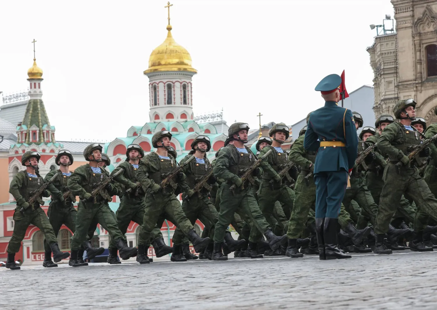 Russian servicemen march during the Victory Day military parade on the Red square in Moscow, Russia, 09 May 2026. EPA/MAXIM SHIPENKOV