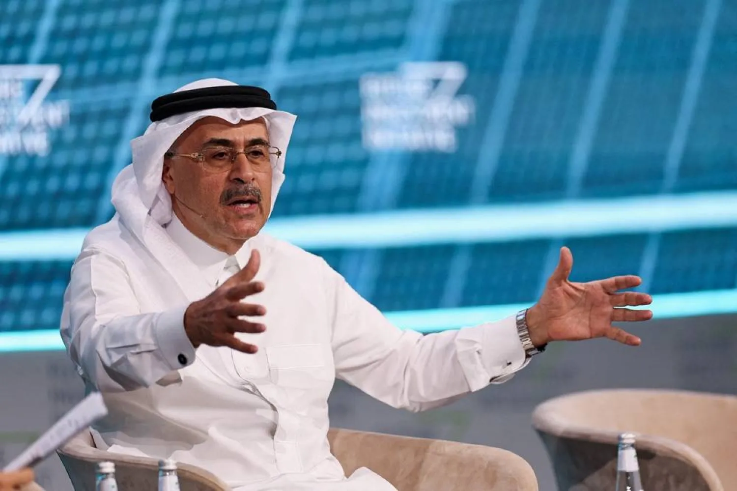 President and CEO of Saudi's Aramco, Amin Nasser, speaks during the Future Investment Initiative (FII) in Riyadh, Saudi Arabia October 29, 2024. (Reuters)
