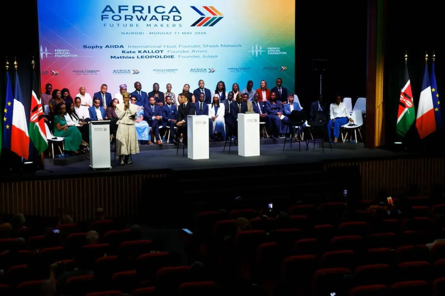 French President Emmanuel Macron and Kenya's President William Ruto attend "Africa Forward Summit 2026" at the Taifa Hall of the University of Nairobi, in Nairobi, Kenya, May 11, 2026. REUTERS/Thomas Mukoya Purchase Licensing Rights