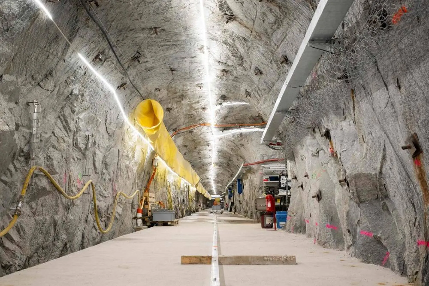 This photograph taken on April 29, 2026 shows a view of the BedrettoLab tunnel, a unique underground research facility operated by the Federal Institute of Technology Zurich (ETH Zurich) located 1,500m beneath the Swiss Alps within a 5.2 km tunnel near Bedretto. (AFP) 